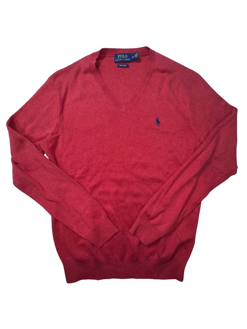 Polo Ralph Lauren Pima Cotton V-Neck Sweater Men’s Small Red Pony Logo